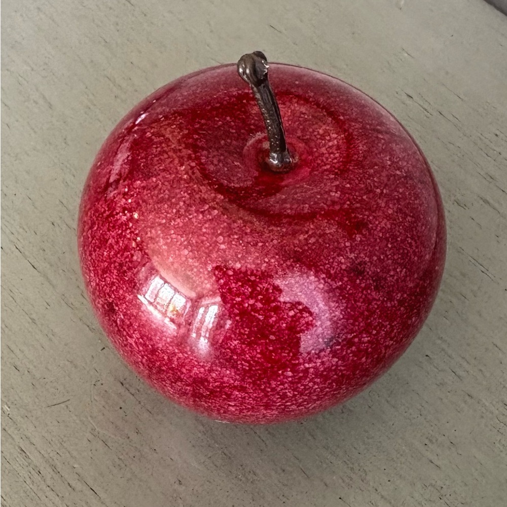 VTG Alabaster Speckled Red Marble Apple Home Accent Paperweight 3 IN Teacher - Picture 6 of 8